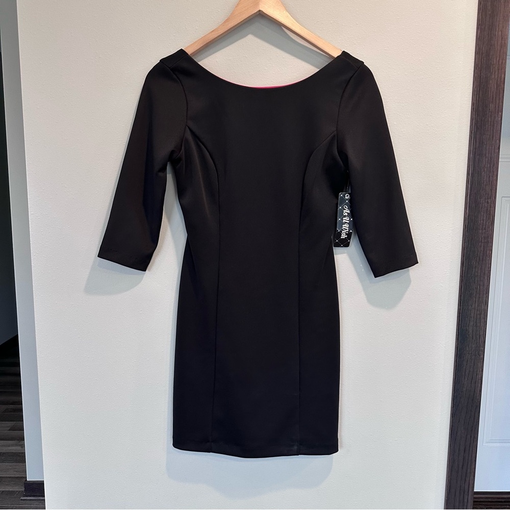 As U Wish Quarter Sleeve Little Black Scoop Neck Mini Dress Spring Dance Formal
